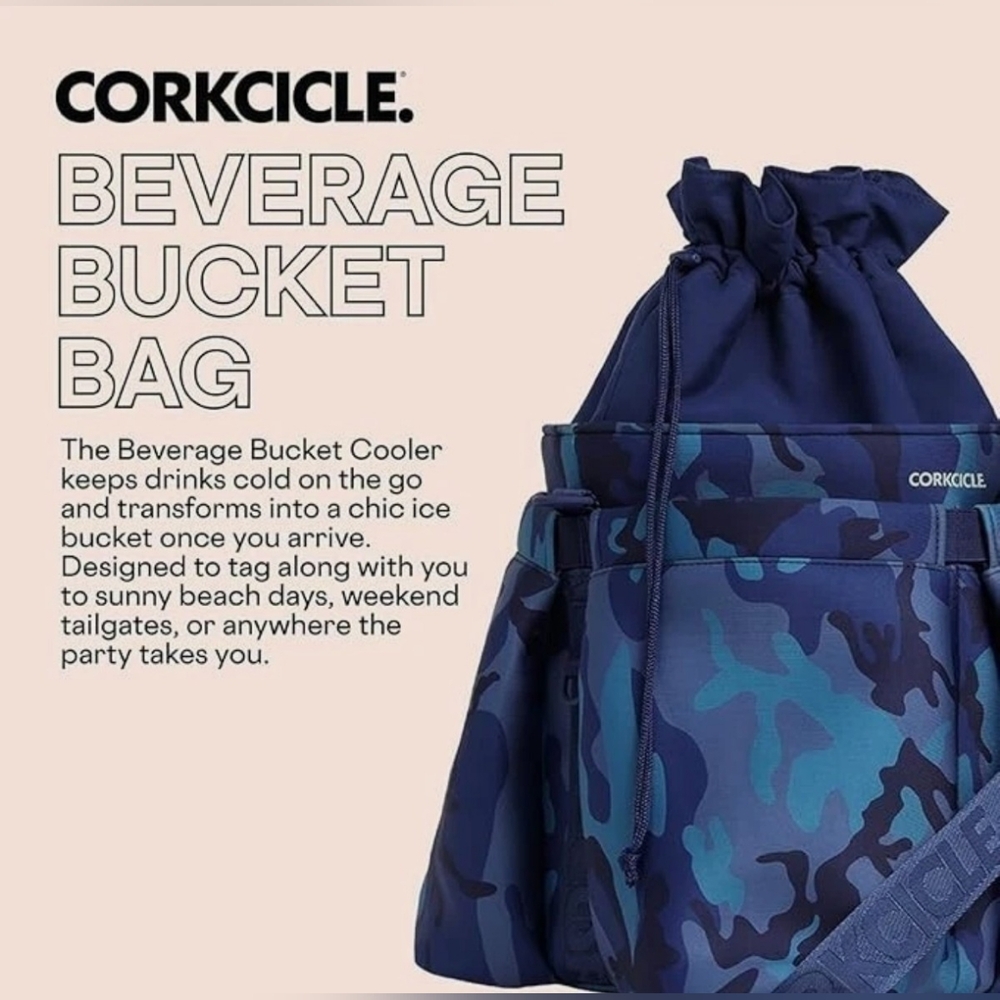 Corkcicle Blue Camo Soft Cooler NWT 12 Can Insulated Beach Camping Travel Bag